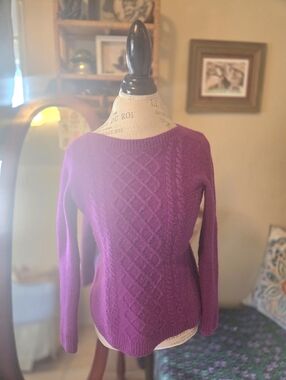 Talbots Deep Purple Cable-Knit Crewneck Wool Cashmere Blend Sweater Size Small